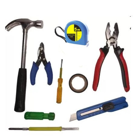8Pc Toolkit Combo Set - Plier, Claw Hammer, 2in1 Screwdriver, Wire Cutter, Measuring Tape, Line Tester, Electrical Tape, Utility Knife Power & Hand Tool Kit-ht20