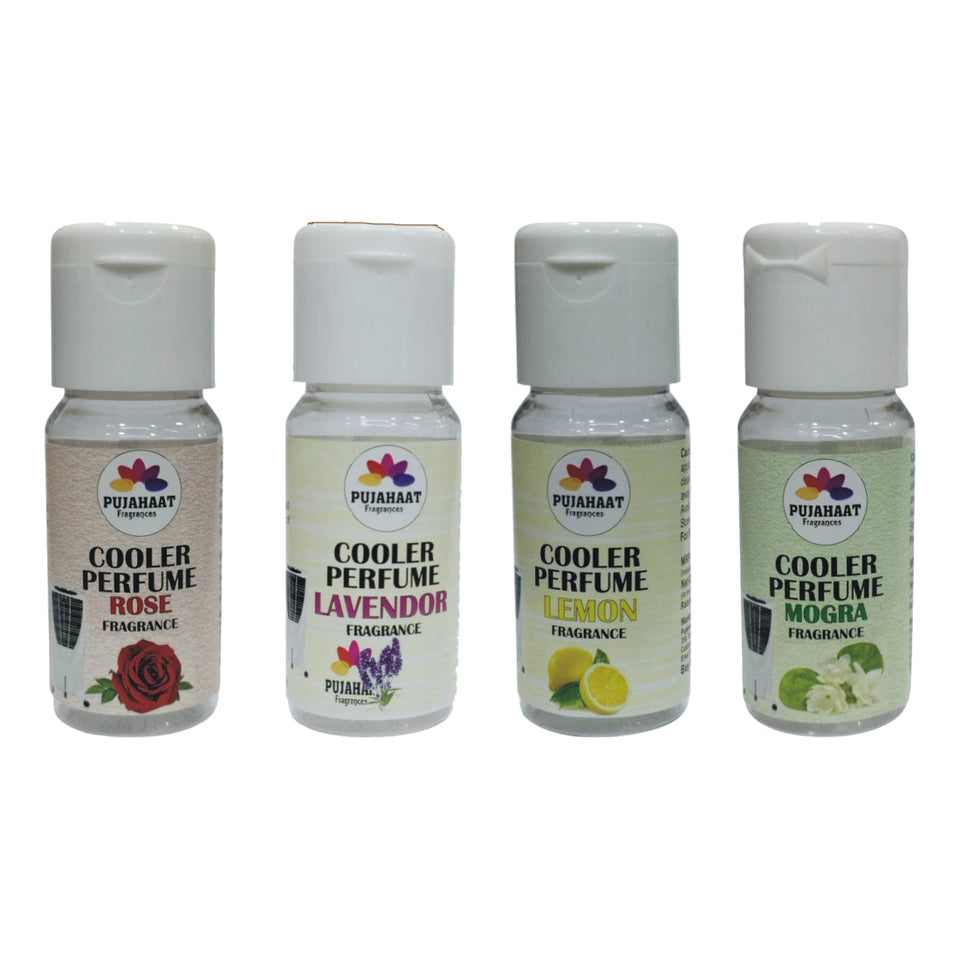 Pujahaat Lavender, Lemon, Rose, Jasmine Cooler Perfume / Aroma Diffuser Oil or Fragrance, Long Lasting Cooler Scent/Aroma Diffuser Fragrance Oil - Multipurpose Aroma Oil Perfume for Cooler - 25 ml each (4 X 25 ml)