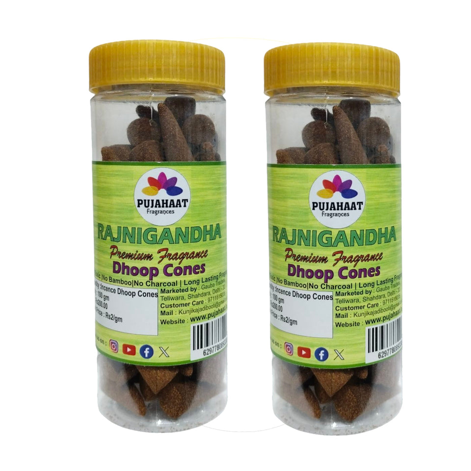 Pujahaat Premium Scented Incense Dhoop Cone | No Charcoal No Bamboo | for Pooja, Rituals & Special Occasions, Aromatherapy Rajnigandha Fragrance