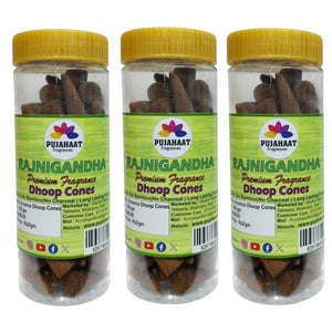 Pujahaat Premium Scented Incense Dhoop Cone | No Charcoal No Bamboo | for Pooja, Rituals & Special Occasions, Aromatherapy Rajnigandha Fragrance