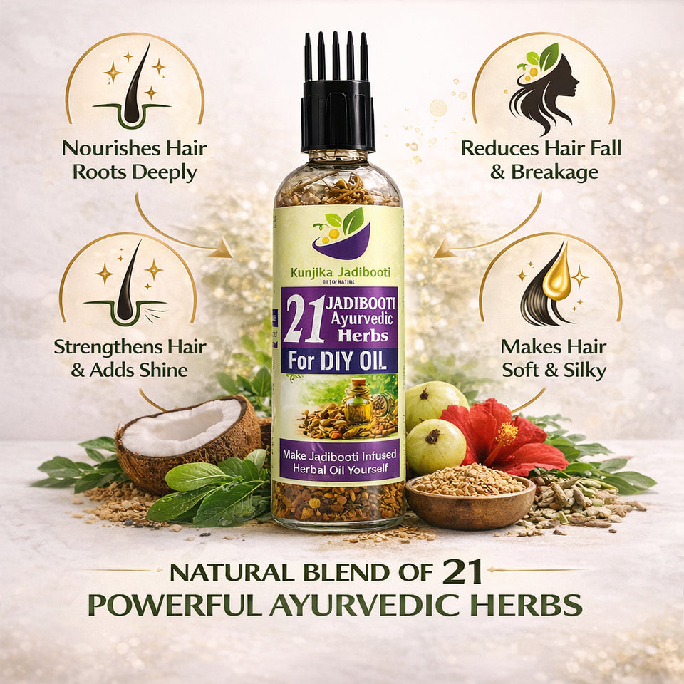Kunjika Jadibooti 21 Ayurvedic Herbs for Hair Oil | DIY Herbal Hair Oil Kit with Comb Applicator | Natural Hair Growth, Hair Fall Control & Scalp Nourishment | Bhringraj, Amla, Brahmi Blend