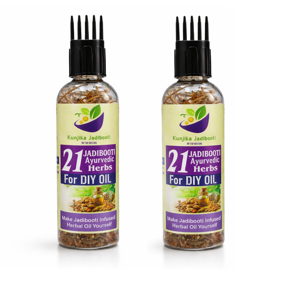 Kunjika Jadibooti 21 Ayurvedic Herbs for Hair Oil | DIY Herbal Hair Oil Kit with Comb Applicator | Natural Hair Growth, Hair Fall Control & Scalp Nourishment | Bhringraj, Amla, Brahmi Blend