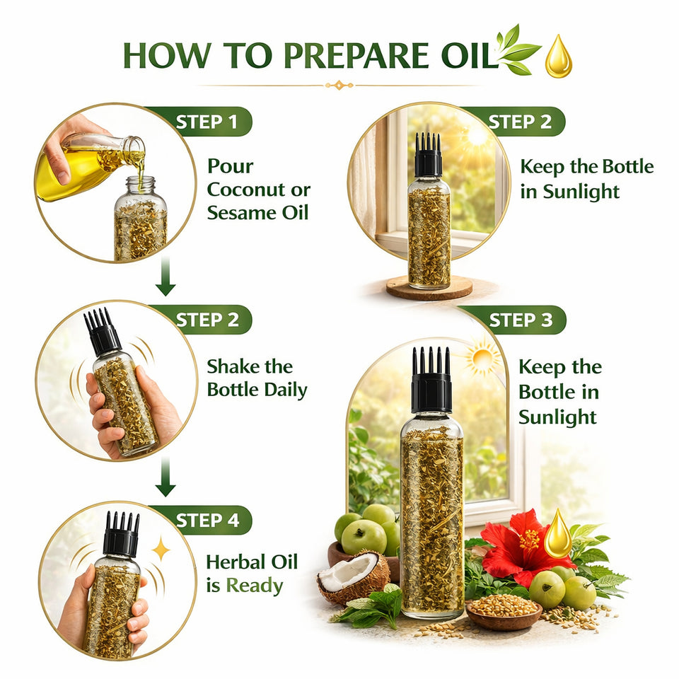 Kunjika Jadibooti 21 Ayurvedic Herbs for Hair Oil | DIY Herbal Hair Oil Kit with Comb Applicator | Natural Hair Growth, Hair Fall Control & Scalp Nourishment | Bhringraj, Amla, Brahmi Blend