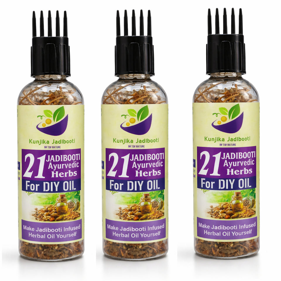 Kunjika Jadibooti 21 Ayurvedic Herbs for Hair Oil | DIY Herbal Hair Oil Kit with Comb Applicator | Natural Hair Growth, Hair Fall Control & Scalp Nourishment | Bhringraj, Amla, Brahmi Blend