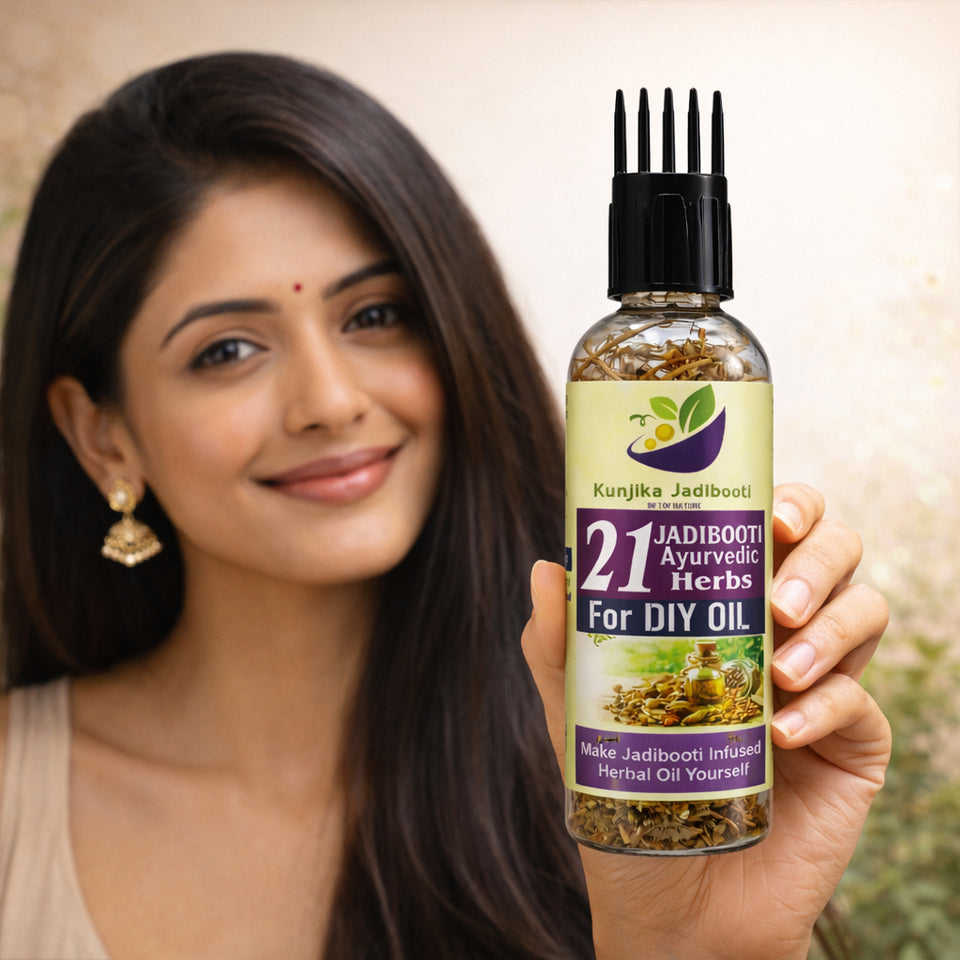 Kunjika Jadibooti 21 Ayurvedic Herbs for Hair Oil | DIY Herbal Hair Oil Kit with Comb Applicator | Natural Hair Growth, Hair Fall Control & Scalp Nourishment | Bhringraj, Amla, Brahmi Blend