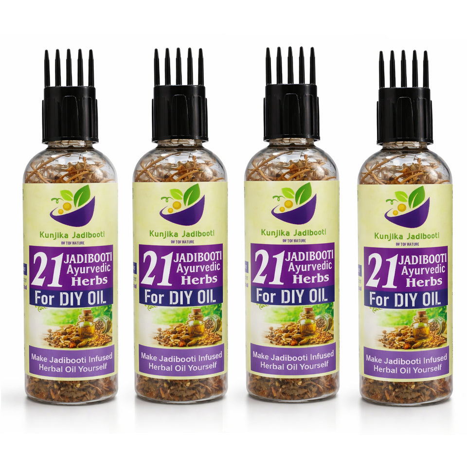 Kunjika Jadibooti 21 Ayurvedic Herbs for Hair Oil | DIY Herbal Hair Oil Kit with Comb Applicator | Natural Hair Growth, Hair Fall Control & Scalp Nourishment | Bhringraj, Amla, Brahmi Blend