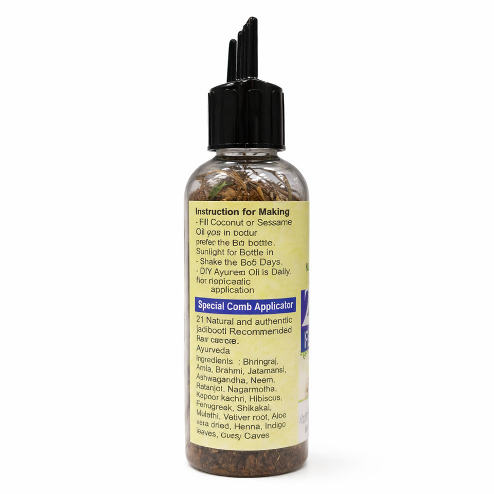 Kunjika Jadibooti 21 Ayurvedic Herbs for Hair Oil | DIY Herbal Hair Oil Kit with Comb Applicator | Natural Hair Growth, Hair Fall Control & Scalp Nourishment | Bhringraj, Amla, Brahmi Blend