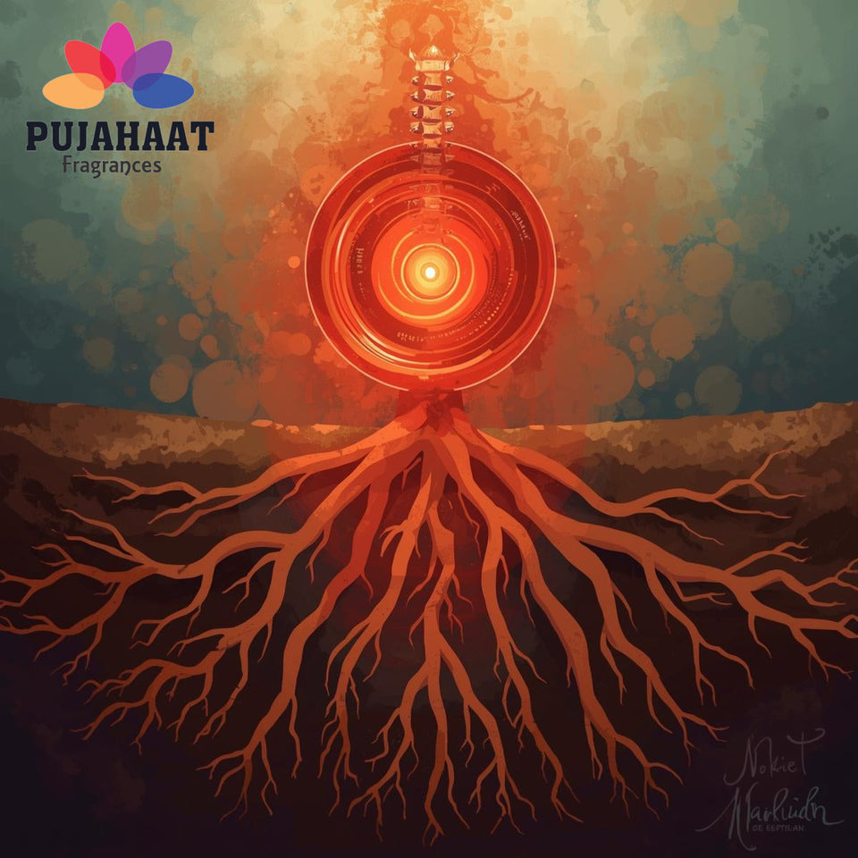 Pujahaat Root Chakra Essential Oil Roll-On Blend |6 ml/0.20 fl oz | Muladhara | Grounding | Aromatherapy Oils for Chakra Balance | Aroma blend for Meditation, Yoga, Reiki