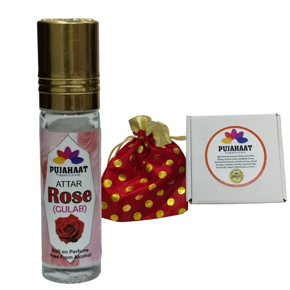 Pujahaat Premium Alcohol-Free Rose Attar | Ittar 6ml , Fresh Floral Scent, Long-Lasting Travel Size Roll-On, Best Rose Fragrance Oil