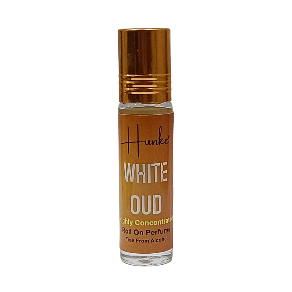 HUNKE Premium Perfume Roll on High Concentration | Attar Ittar Roll on| No Alcohol | Long Lasting Travel Size 8 ML Roll-On, High Projection Fragrance - White Oud
