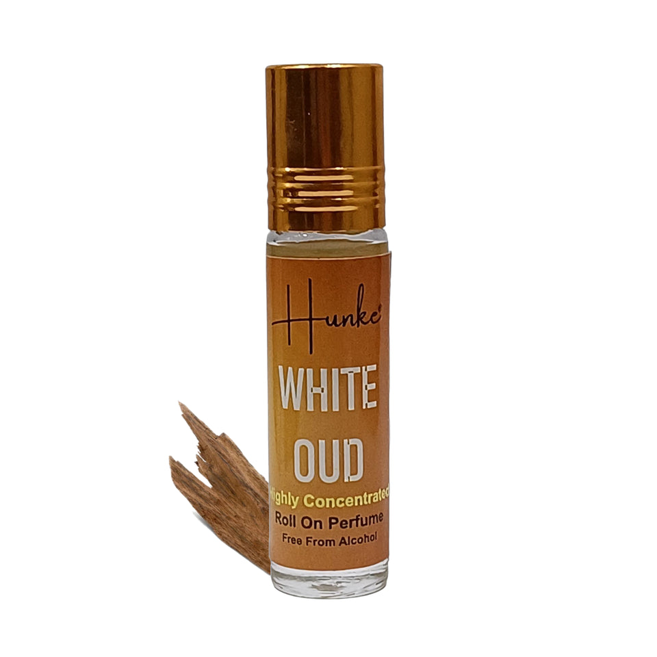 HUNKE Premium Perfume Roll on High Concentration | Attar Ittar Roll on| No Alcohol | Long Lasting Travel Size 8 ML Roll-On, High Projection Fragrance - White Oud