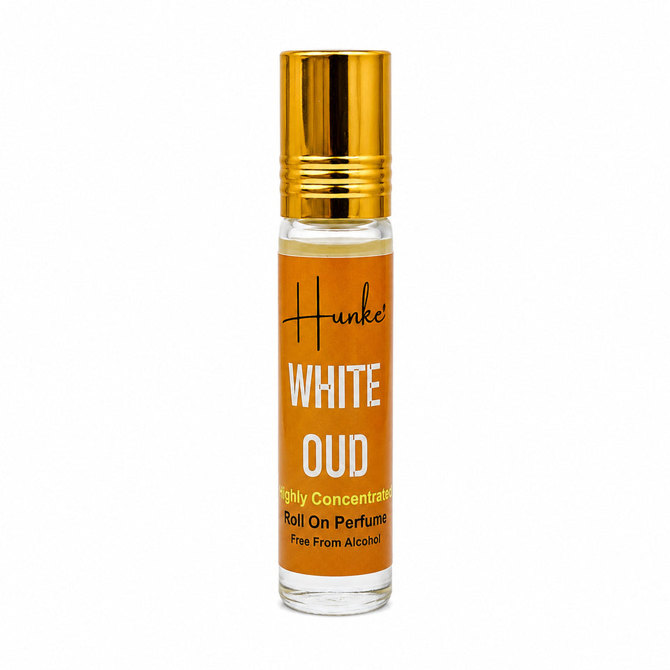 HUNKE Premium Perfume Roll on High Concentration | Attar Ittar Roll on| No Alcohol | Long Lasting Travel Size 8 ML Roll-On, High Projection Fragrance - White Oud