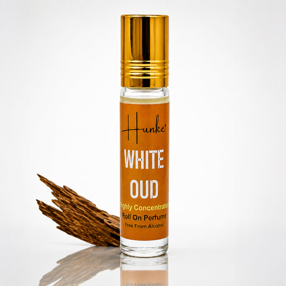 HUNKE Premium Perfume Roll on High Concentration | Attar Ittar Roll on| No Alcohol | Long Lasting Travel Size 8 ML Roll-On, High Projection Fragrance - White Oud