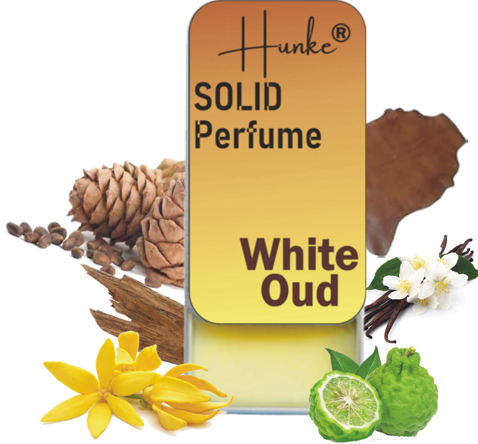 Hunke® Solid Perfume | Alcohol-Free Solid Perfume for Men & Women | Long Lasting Natural Wax Fragrance | Travel Friendly Pocket Perfume | Handmade Luxury - White Oud