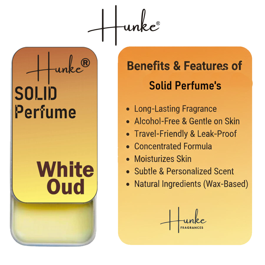 Hunke® Solid Perfume | Alcohol-Free Solid Perfume for Men & Women | Long Lasting Natural Wax Fragrance | Travel Friendly Pocket Perfume | Handmade Luxury - White Oud