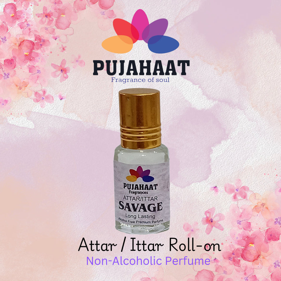 Pujahaat Premium Alcohol-Free Attar | Ittar 6ml, Long-Lasting Travel Size Roll-On, Best Floral Spicy Attar Fragrance Oil - Savage