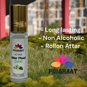 Pujahaat Premium Alcohol-Free Attarphool (Juhi) Attar | Ittar 6ml , Fresh Floral Scent, Long-Lasting Travel Size Roll-On, Best Attar Phool (Juhi) Fragrance Oil