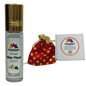 Pujahaat Premium Alcohol-Free Attarphool (Juhi) Attar | Ittar 6ml , Fresh Floral Scent, Long-Lasting Travel Size Roll-On, Best Attar Phool (Juhi) Fragrance Oil