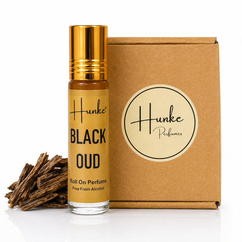 HUNKE Premium Perfume Roll on High Concentration | Attar Ittar Roll on| No Alcohol | Long Lasting Travel Size 8 ML Roll-On, High Projection Fragrance - Black Oud