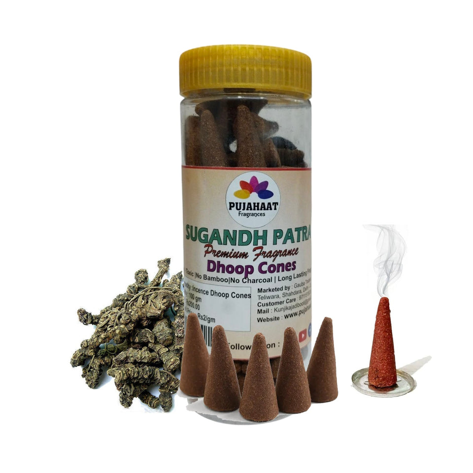 Pujahaat Premium Scented Incense Dhoop Cone | No Charcoal No Bamboo | for Pooja, Rituals & Special Occasions, Aromatherapy Sugandhapatra Fragrance