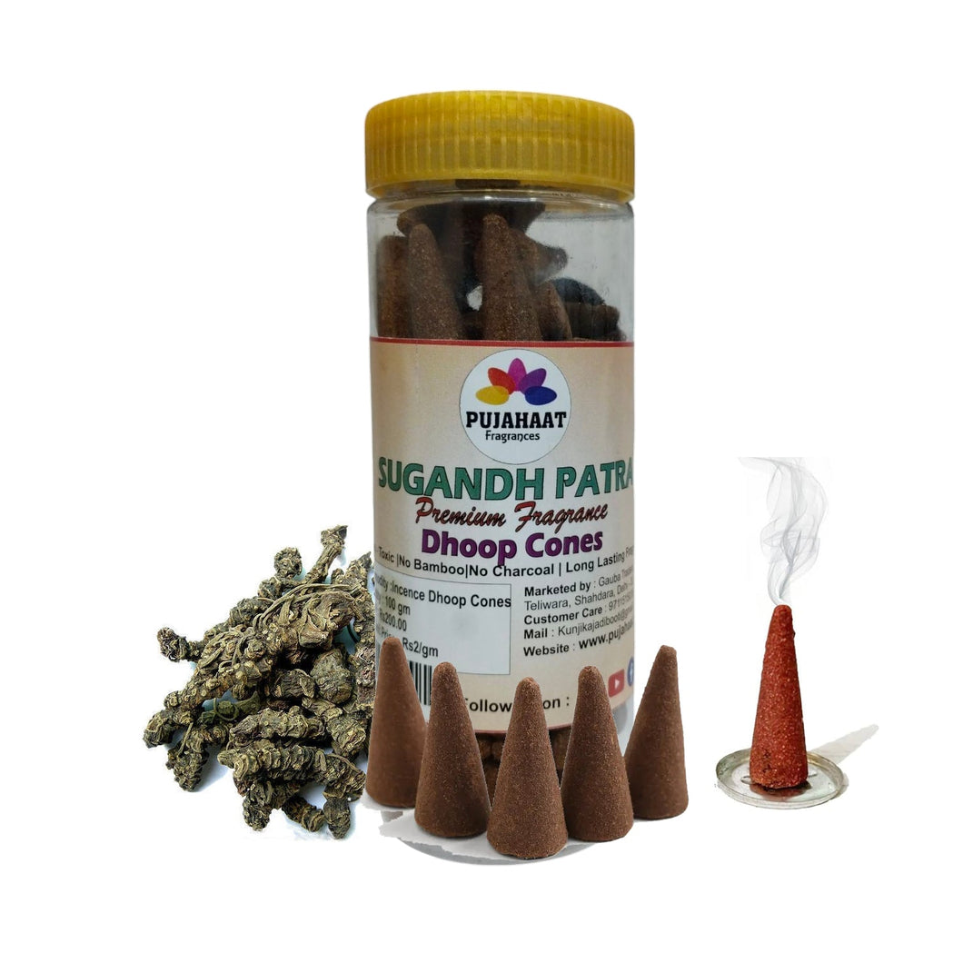 Pujahaat Premium Scented Incense Dhoop Cone | No Charcoal No Bamboo | for Pooja, Rituals & Special Occasions, Aromatherapy Sugandhapatra Fragrance