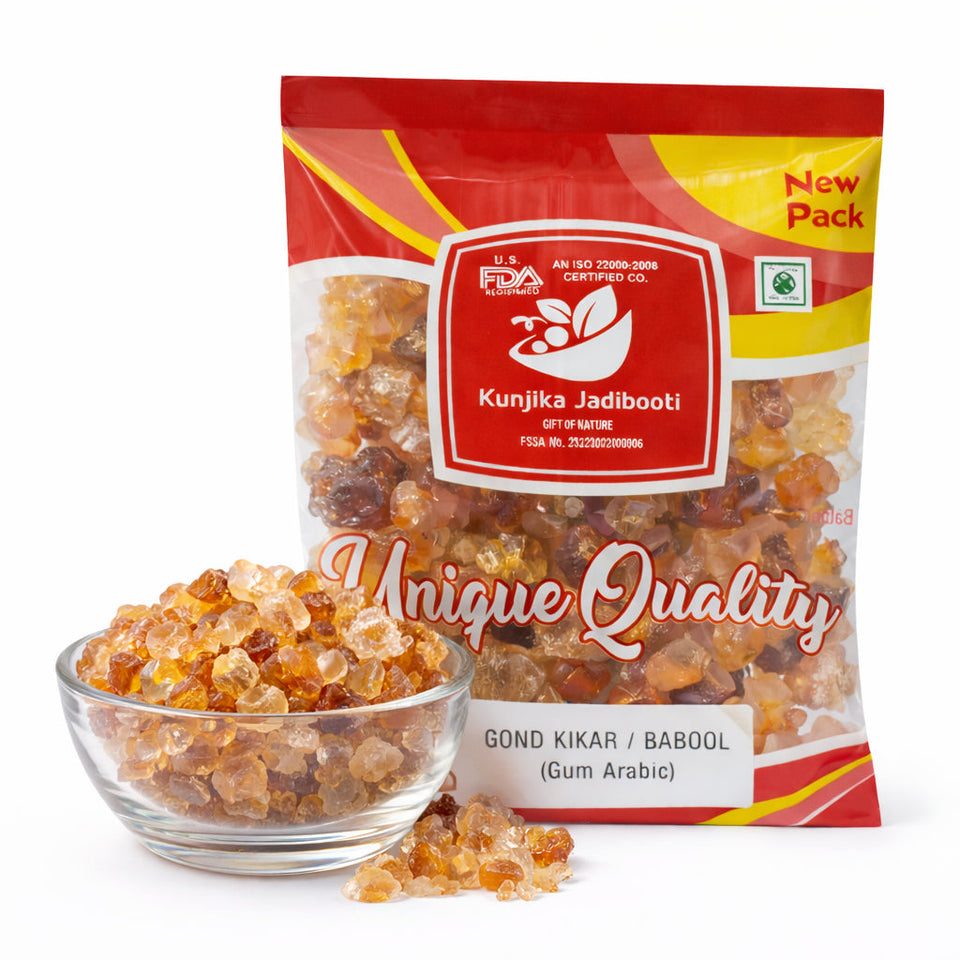 Kunjika Jadibooti Kikar Gond (Babool Gond) 100% Natural | Edible Gond for Ladoo & Panjiri | Acacia Gum | No Chemicals | Traditional Ayurvedic Superfood