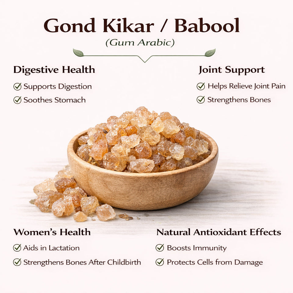 Kunjika Jadibooti Kikar Gond (Babool Gond) 100% Natural | Edible Gond for Ladoo & Panjiri | Acacia Gum | No Chemicals | Traditional Ayurvedic Superfood