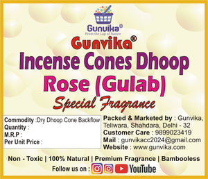 Gunvika® Scented Incense Cone sticks | No Charcoal No Bamboo | Aromatic Pooja, Rituals & Special Occasions, Dhoop stick Rose ( Gulab) Fragrance