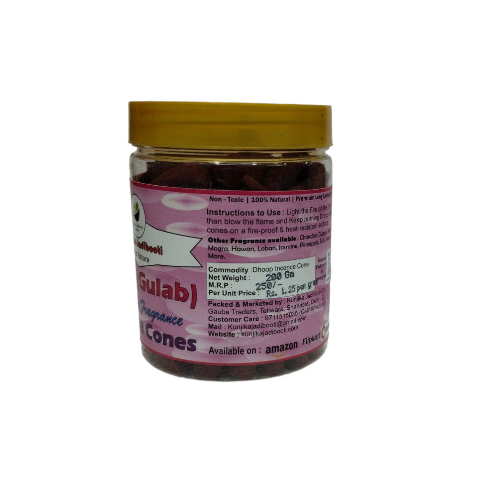 Kunjika Jadibooti Premium Scented Incense Dhoop / Cone | No Charcoal No Bamboo | for Pooja, Rituals & Special Occassions, Dhoop Batti Rose Fragrance - 200 Gms