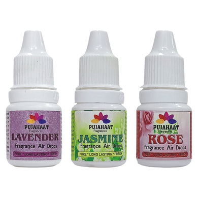 Pujahaat Premium Lavender, Rose, Jasmine Fragrance Air drops Air freshener for room, bathroom, toilet, car, wardrobes -Pack of 3 (3 x 5ml)