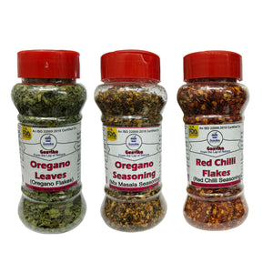 Gunvika Seasoning Combo 3 pcs - Italian Oregano Seasoning, Chilli Flakes and Oregano Flakes Premium All Natural & Healthy for Snacks, Pizza, Pasta | Vegan | Aromatic