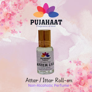 Pujahaat Premium Alcohol-Free Attar | Ittar 6ml, Long-Lasting Travel Size Roll-On, Best Attar Aqua Floral Fragrance Oil - Water Lily