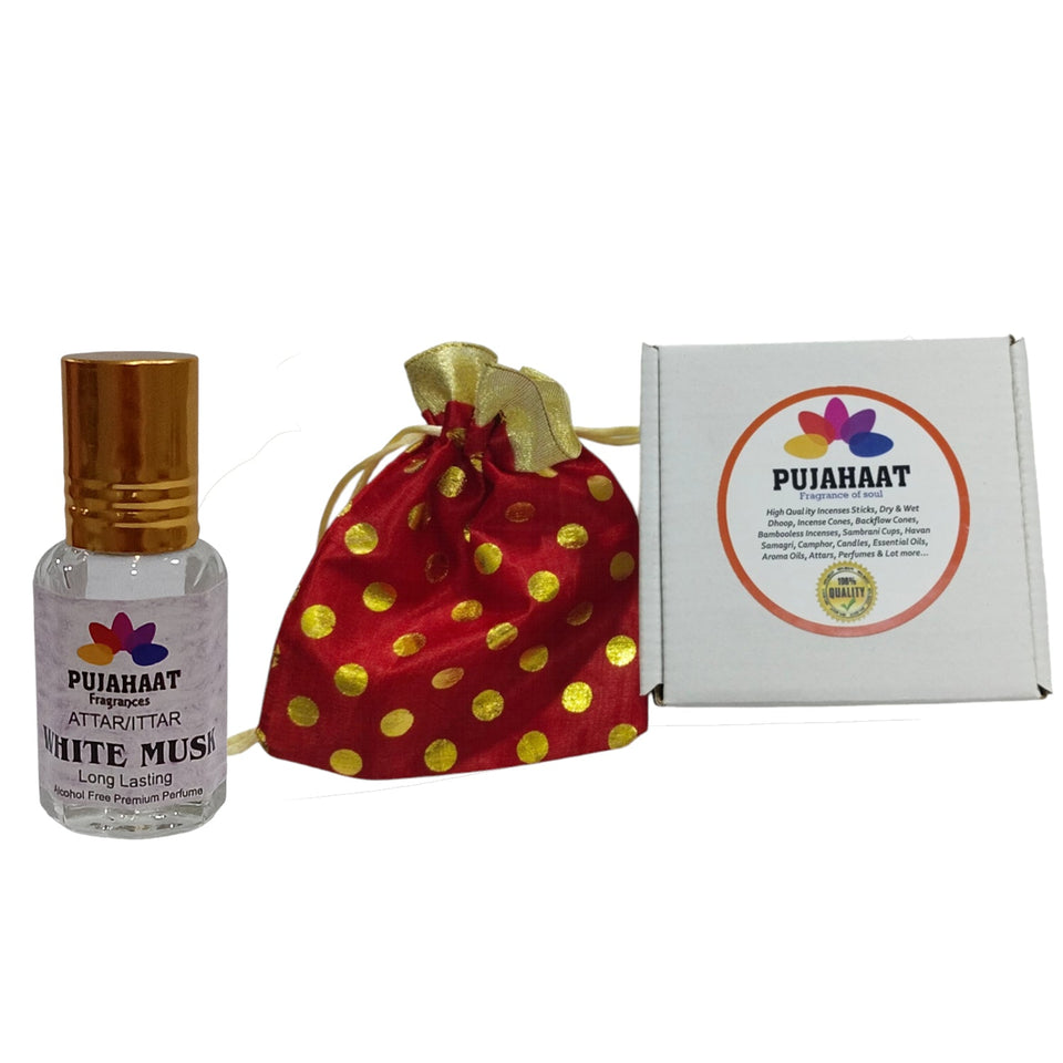 Pujahaat Premium Alcohol-Free Attar | Ittar 6ml, Long-Lasting Travel Size Roll-On, Best Musky Creamy Attar Fragrance Oil - White Musk