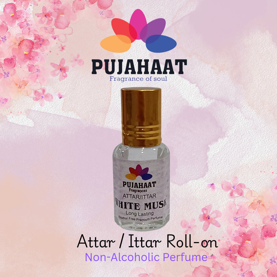 Pujahaat Premium Alcohol-Free Attar | Ittar 6ml, Long-Lasting Travel Size Roll-On, Best Musky Creamy Attar Fragrance Oil - White Musk