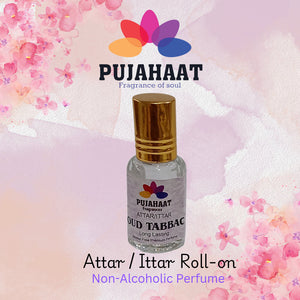 Pujahaat Premium Alcohol-Free Attar | Ittar 6 ml, Long-Lasting Travel Size Roll-On, Best Spicey Woody Attar Fragrance Oil - Oud Tabbac