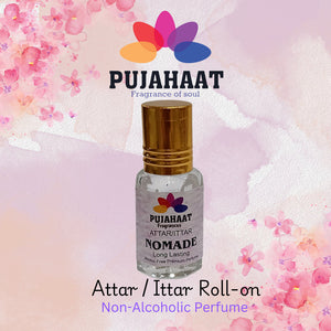 Pujahaat Premium Alcohol-Free Attar | Ittar 6ml, Long-Lasting Travel Size Roll-On, Best Woody Fruity Earthy Attar Fragrance Oil - Nomade