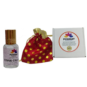 Pujahaat Premium Alcohol-Free Attar | Ittar 6ml, Long-Lasting Travel Size Roll-On, Best Floral Woody Attar Fragrance Oil - Kesar Chandan