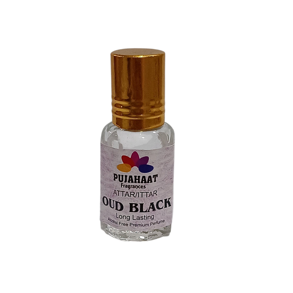 Pujahaat Premium Alcohol-Free Attar | Ittar 6ml, Long-Lasting Travel Size Roll-On, Best Woody Attar Fragrance Oil - Oud Black