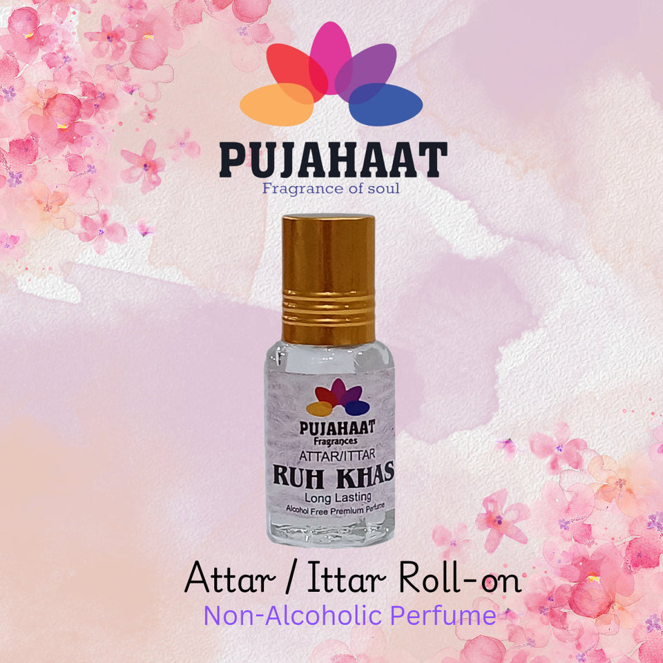 Pujahaat Premium Alcohol-Free Attar | Ittar 6ml, Long-Lasting Travel Size Roll-On, Best Aqua Woody Attar Fragrance Oil - Ruh Khus