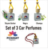 Pujahaat Car Perfume 3 pcs Combo Hanging Pod 10ml Premium Fragrance | High Diffusion with Premium Fragrance Oils with Wooden Diffuser Lid | Long Lasting | Lasts Up to 45 Days - Shyam Darbar, Champa, Mogra