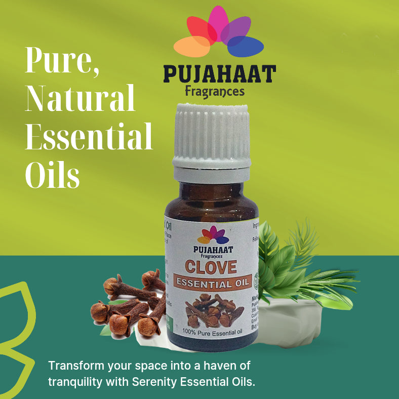 Pujahaat Clove Essential Oil for Teeth, Gum, Skin & Hair Care and Diffuser - Undiluted, Pure & Natural Aromatherapy Grade- Vegan & Cruelty free - 15 ml