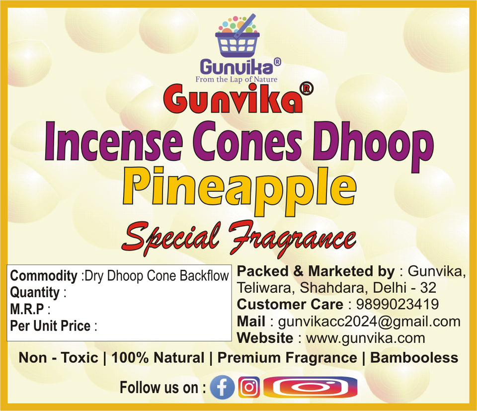 Gunvika® Scented Incense Cone sticks | No Charcoal No Bamboo | Aromatic Pooja, Rituals & Special Occasions, Dhoop Batti Pineapple Fragrance