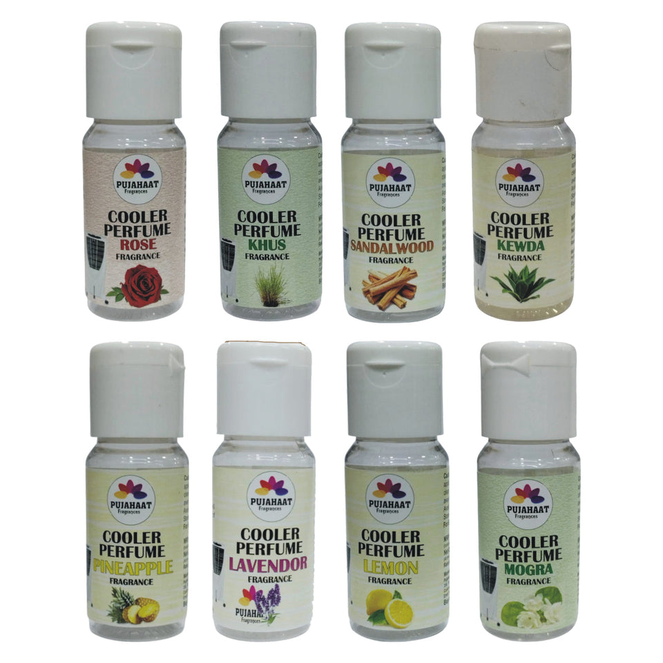 Pujahaat Lavender, Lemon, Rose, Khus, Kewda, Pineapple, Sandalwood Cooler Perfume/Aroma Diffuser Oil or Fragrance, Long Lasting Cooler Scent/Aroma Diffuser Fragrance Oil - Multipurpose Aroma Oil Perfume for Cooler - 25 ml each (8 X 25 ml)