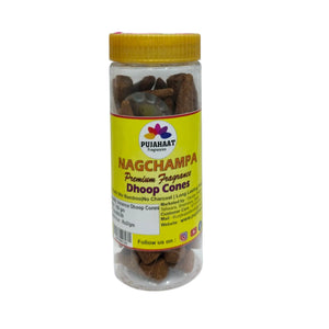 Pujahaat Premium Scented Incense Dhoop Cone | No Charcoal No Bamboo | for Pooja, Rituals & Special Occasions, Aromatherapy Nagchampa Fragrance