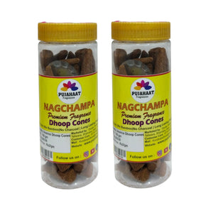 Pujahaat Premium Scented Incense Dhoop Cone | No Charcoal No Bamboo | for Pooja, Rituals & Special Occasions, Aromatherapy Nagchampa Fragrance