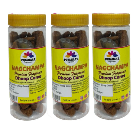 Pujahaat Premium Scented Incense Dhoop Cone | No Charcoal No Bamboo | for Pooja, Rituals & Special Occasions, Aromatherapy Nagchampa Fragrance