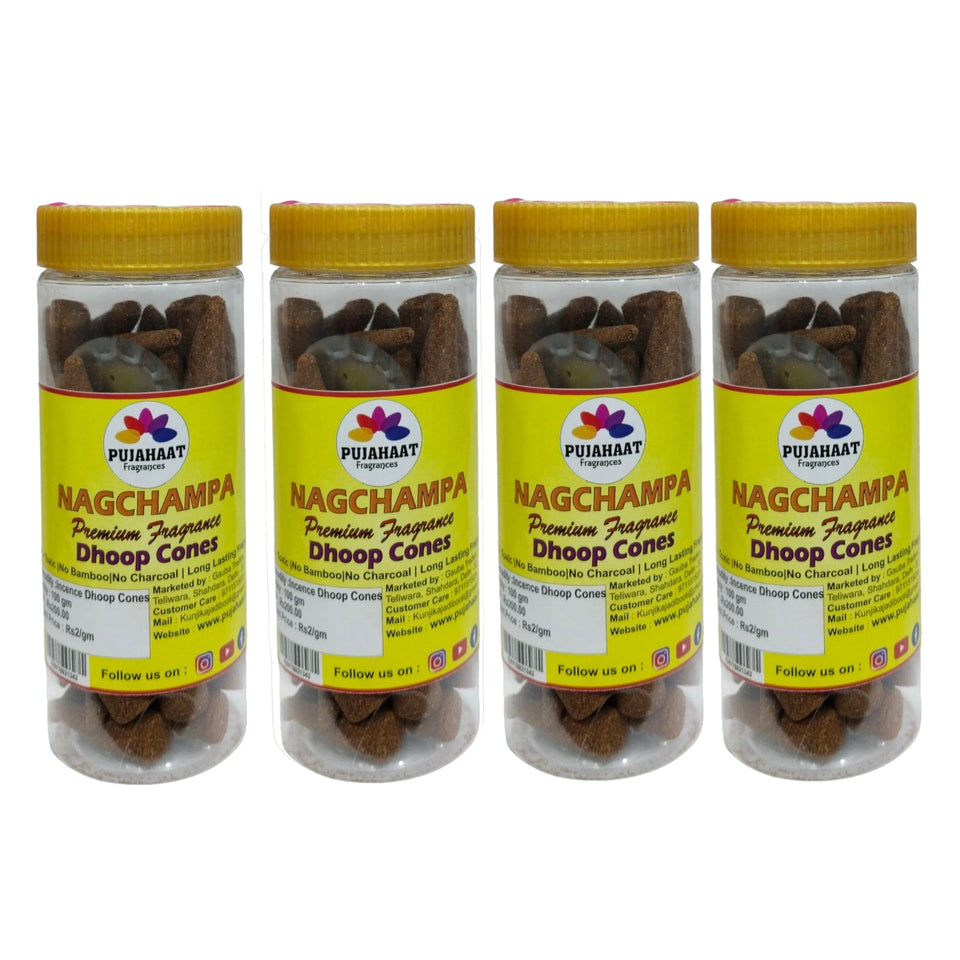 Pujahaat Premium Scented Incense Dhoop Cone | No Charcoal No Bamboo | for Pooja, Rituals & Special Occasions, Aromatherapy Nagchampa Fragrance