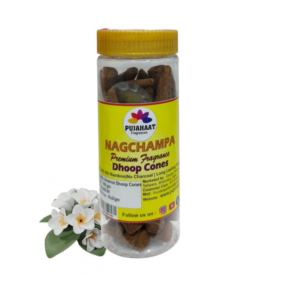 Pujahaat Premium Scented Incense Dhoop Cone | No Charcoal No Bamboo | for Pooja, Rituals & Special Occasions, Aromatherapy Nagchampa Fragrance