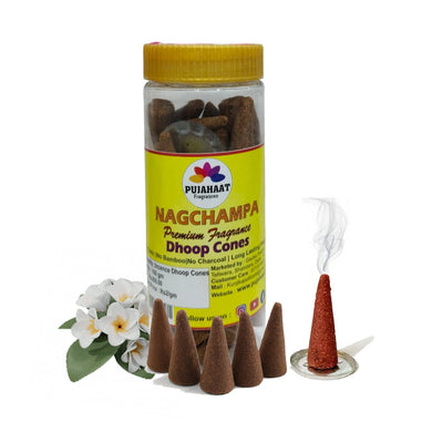 Pujahaat Premium Scented Incense Dhoop Cone | No Charcoal No Bamboo | for Pooja, Rituals & Special Occasions, Aromatherapy Nagchampa Fragrance