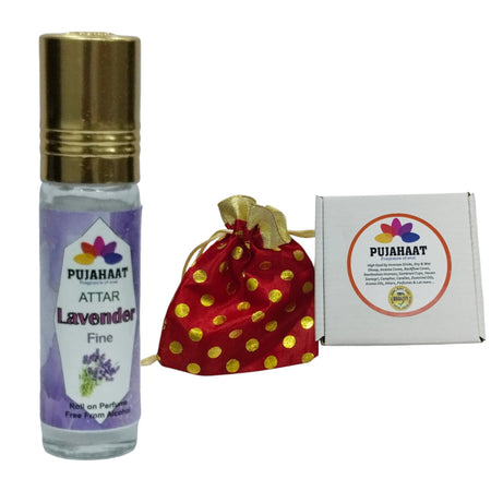 Pujahaat Premium Alcohol-Free Lavender Attar | Ittar 6ml, Fresh Floral Scent, Long-Lasting Travel Size Roll-On, Best Lavender Attar Fragrance Oil